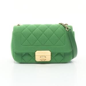 Chanel Matelasse Single Flap Shoulder Bag Leather Jersey Green
